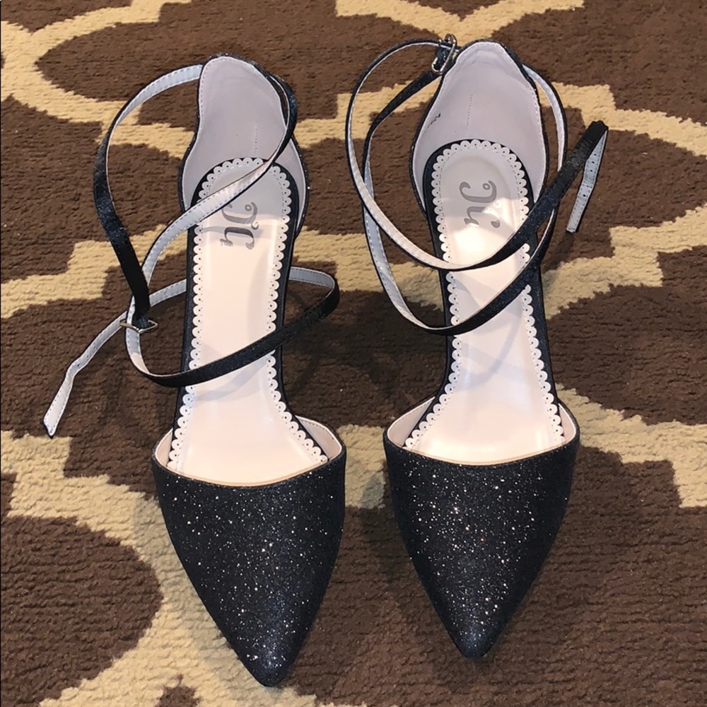 Black strappy glitter low heel